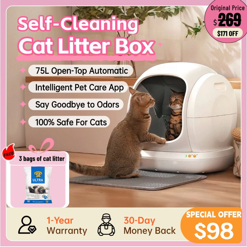 75L Extra-Large Smart Cat Litter Box – Automatic Self-Cleaning, App Monitoring, Low-Entry for Multi-Cat Households