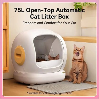 75L Extra-Large Smart Cat Litter Box – Automatic Self-Cleaning, App Monitoring, Low-Entry for Multi-Cat Households