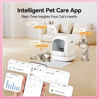 75L Extra-Large Smart Cat Litter Box – Automatic Self-Cleaning, App Monitoring, Low-Entry for Multi-Cat Households
