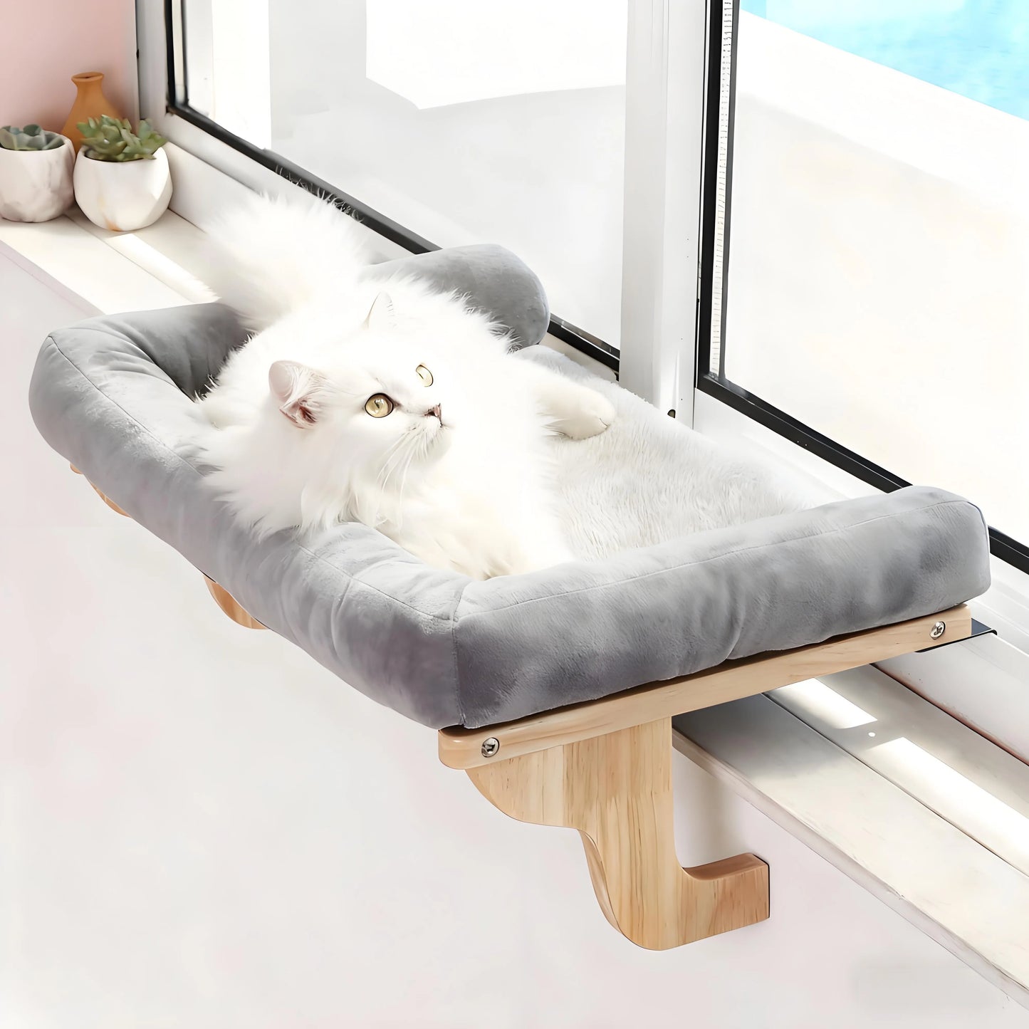 Movable Window Cat Bed | 40lbs Capacity & 3-Sided Bolsters