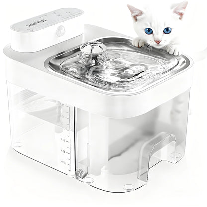 Dual-Tank Filter-Free Cat Water Fountain - 3L Large Capacity, Rechargeable + Plug-In Dual Modes