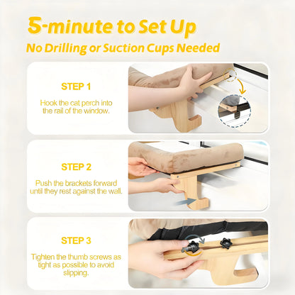 Movable Window Cat Bed | 40lbs Capacity & 3-Sided Bolsters